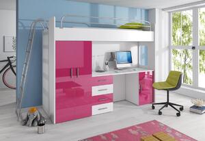 Detská poschodová posteľ RAJ 4d, 80x200, univerzálna orientácia, biela/ružová lesk