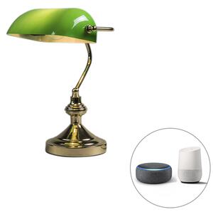 Inteligentná stolná lampa z mosadze so zeleným sklom vrátane WiFi P45 - Banker