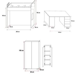 Detská poschodová posteľ DARCY IVd, 80x200, univerzálna orientácia, biela/tyrkysová lesk