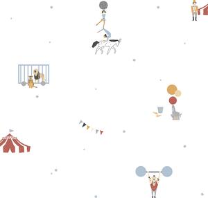 Biela vliesová detská tapeta, zvieratká, cirkus 7000-3, Noa, ICH Wallcoverings