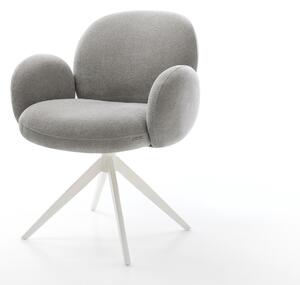 DELIFE Jedálenská stolička Nube-Flex s opierkami texturovaná látka mäkký sivá krížová podstava široká biela 360° otočný hojdacia funkcia vrecková pružina