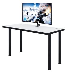 Počítačový herný stôl X2 s LED, 135x73-76x65, biela/čierne nohy + USB HUB