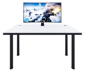 Počítačový herný stôl CODE X2 s LED, 135x73-76x65, biela/čierne nohy + USB HUB