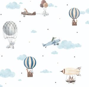 Papierová detská tapeta so zvieratkami, lietadlami, balónmi 456-1, Pippo, ICH Wallcoverings