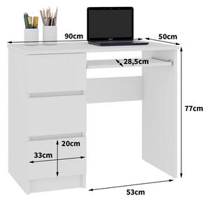 Písací stôl AKORD A-6, 90x77x50, biela, ľavá