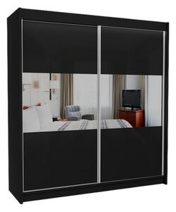 Skriňa s posuvnými dvermi a zrkadlom ROXANA, 200x216x61, čierna