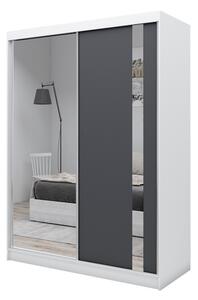 Skriňa s posuvnými dverami a zrkadlom GAJA, 160x216x61, biela/grafit