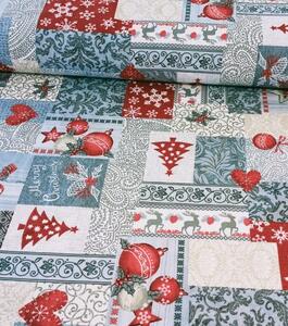 Loneta dekoračná látka zmesová vianočná patchwork strieborný | RTex