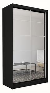 Skriňa s posuvnými dverami a zrkadlom FLORES, čierna, 150x216x61