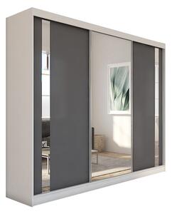 Skriňa s posuvnými dverami a zrkadlom GRACJA, 240x216x61, biela/grafit