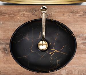 Rea Sofia Marble Black, keramické umývadlo na dosku 41x35 cm, čierna matná-zlatá lesklá, REA-U8011