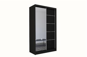 Skříň s posuvnými dveřmi a zrcadlem MAKIRA + Tichý dojezd, černá, 150x216x61
