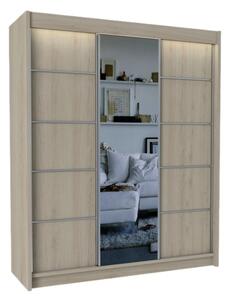 Skriňa s posuvnými dverami a zrkadlom ELVIRA, biela, 180x216x61