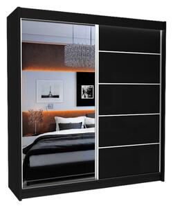 Skriňa s posuvnými dverami a zrkadlom MAKIRA, čierna, 200x216x61