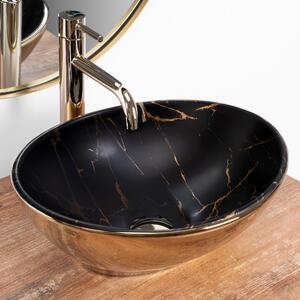 Rea Sofia Marble Black, keramické umývadlo na dosku 41x35 cm, čierna matná-zlatá lesklá, REA-U8011