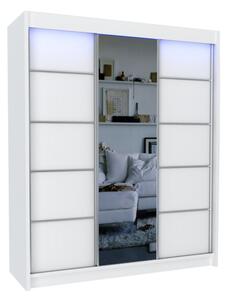 Skriňa s posuvnými dverami a zrkadlom MAKIRA, biela, 180x216x61