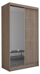 Skříň s posuvnými dveřmi a zrcadlem MAKIRA + Tichý dojezd, sonoma, 150x216x61