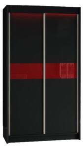 Skriňa s posuvnými dverami ALEXA, čierna / červené sklo, 120x216x61