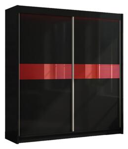 Skriňa s posuvnými dverami ALEXA, čierna/červené sklo, 200x216x61