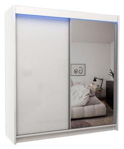Skriňa s posuvnými dverami a zrkadlom PATTI, biela, 200x216x61