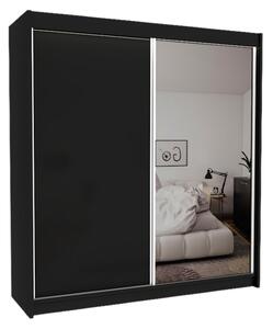 Skriňa s posuvnými dverami a zrkadlom TARRA, čierna, 200x216x61