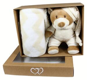 Detský set deka 75x90 cm s hračkou béžový medvedík