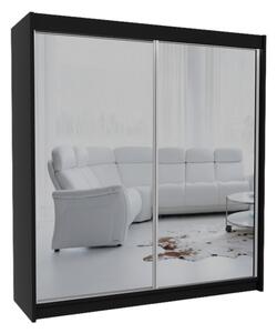 Skriňa s posuvnými dverami a zrkadlom ROBERTA, 200x216x61, čierna