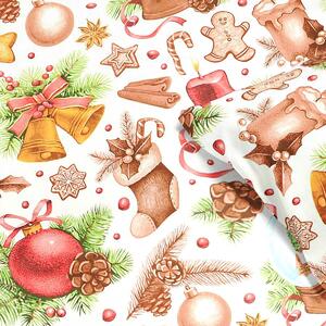Goldea vianočné bavlnené posteľné obliečky - vzor 030 vianočné ozdoby na bielom 140 x 220 a 70 x 90 cm