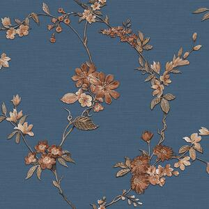 Luxusná modrá kvetovana tapeta FT221215, Fabric Touch, Design ID
