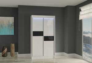 Skriňa s posuvnými dverami LIVIA, 120x216x61, biela/čierne sklo