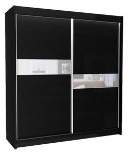 Skriňa s posuvnými dverami ADRIANA, 200x216x61, čierna/biele sklo