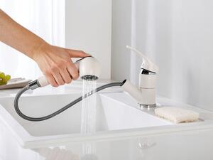 LIVARNO home Jednopáková drezová batéria s vyťahovacou ručnou sprchou (biela) (100345989)