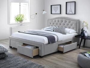 Čalúnená posteľ ELECTRA + rošt, 140x200, sivá/dub