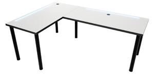 Počítačový rohový stôl LOOK N s LED, 200/135x73-76x65, biela/čierne nohy, ľavý