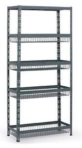 Policový regál s košmi, 1954 x 900 x 400 mm, nosnosť 175 kg, 1 polica + 4 koše