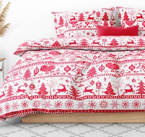 Goldea vianočné bavlnené posteľné obliečky - vzor b-1068 červené vianočné symboly na bielom 140 x 200 a 70 x 90 cm