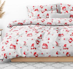 Goldea vianočné bavlnené posteľné obliečky - vzor 1090 veselí červení škriatkovia na sivom 140 x 200 a 70 x 90 cm