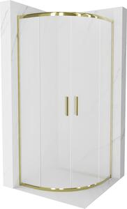 Mexen Rio, štvrťkruhový sprchovací kút 70(dvere)x70(dvere)x190 cm, 5mm sklo námraza, zlatý profil, 863-070-070-50-30