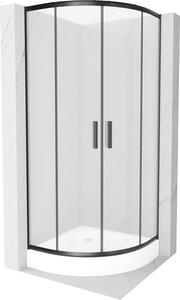 Mexen Rio, štvrťkruhový sprchovací kút s posuvnými dverami 70 (dvere) x 70 (dvere) x 190 cm, 5mm sklo námraza, čierny profil + biela sprchová vanička RIO, 863-070-070-70-30-4710