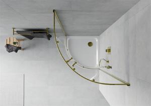 Mexen Rio, štvrťkruhový sprchovací kút s posuvnými dverami 80 (dvere) x 80 (dvere) x 190 cm, 5mm číre sklo, zlatý profil + biela sprchová vanička SLIM, 863-080-080-50-00-4110G