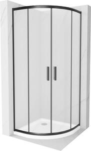 Mexen Rio, štvrťkruhový sprchovací kút 90(dvere)x90(dvere)x190 cm, 5mm sklo námraza, čierny profil + biela sprchová vanička SLIM, 863-090-090-70-30-4110B