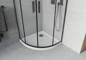 Mexen Rio, štvrťkruhový sprchovací kút 90(dvere)x90(dvere)x190 cm, 5mm sklo námraza, čierny profil + biela sprchová vanička SLIM, 863-090-090-70-30-4110B