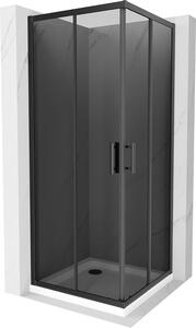Mexen Rio, štvorcový sprchovací kút 90(dvere)x90(dvere)x190 cm, 5mm šedé sklo, čierny profil + biela sprchová vanička SLIM, 860-090-090-70-40-4010B