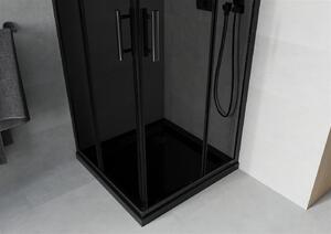 Mexen Rio, štvorcový sprchovací kút 90(dvere)x90(dvere)x190 cm, 5mm šedé sklo, čierny profil + čierna sprchová vanička SLIM, 860-090-090-70-40-4070B