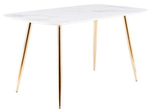 Jedálenský stôl CERES, 140x75x80, biely mramor/zlatá