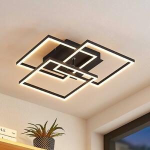 Lindby LED stropné svietidlo Quiana, hranaté, čierne, 42 cm, Čierna, Obývacia izba / jedáleň, Hliník, Moderný, Stropné svetlo