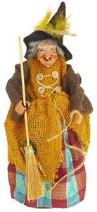 Ježibaba s metlou 37cm (Halloweenska výzdoba - výška 37 cm, materiály textil, drevo, plast)