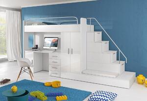 Detská poschodová posteľ RAJ V P1 COLOR, 80x200, univerzálna orientácia, biela/tyrkysová lesk