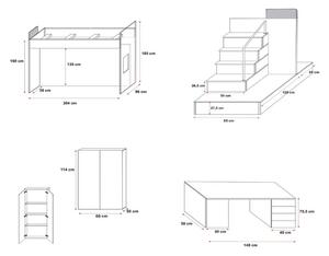 Detská poschodová posteľ RAJ V P1 COLOR, 80x200, univerzálna orientácia, biela/fialová lesk