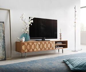 DELIFE TV stolík Fevo 160 cm akácia prírodná 2 dvierka podstava v tvare L